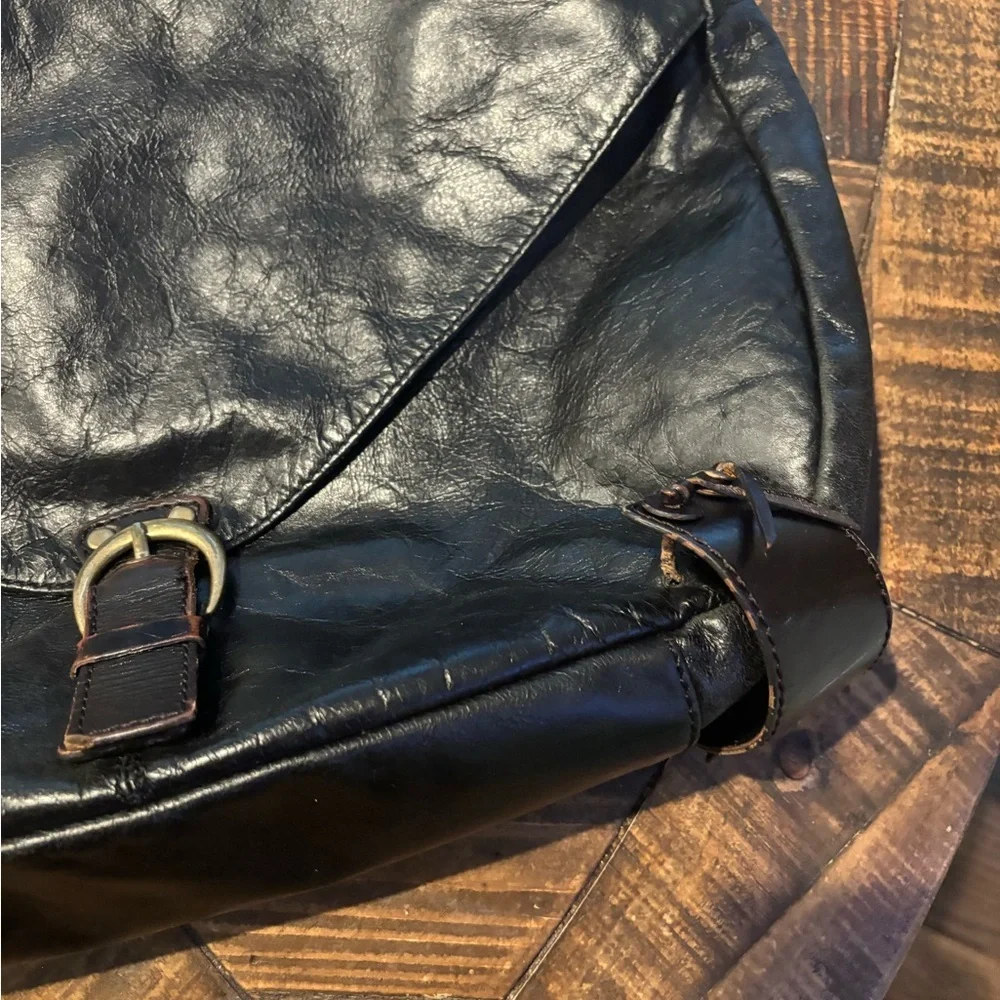 Hype Black Leather Hobo Bag with Vintage Finish